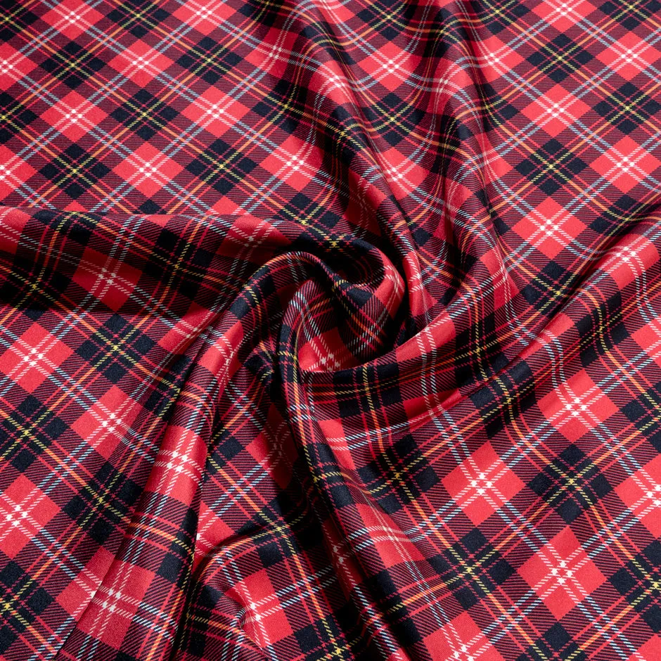 Red & Multi-Coloured Tartan Checkered Silk Twill