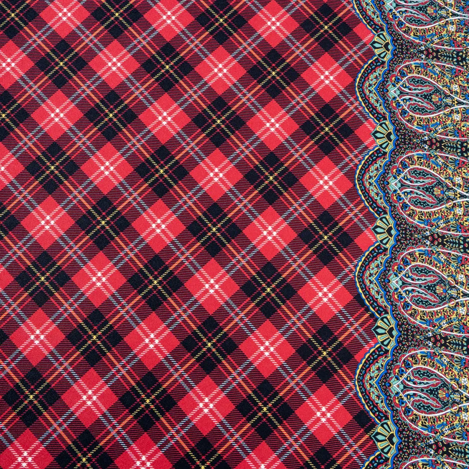 Red & Multi-Coloured Tartan Checkered Silk Twill