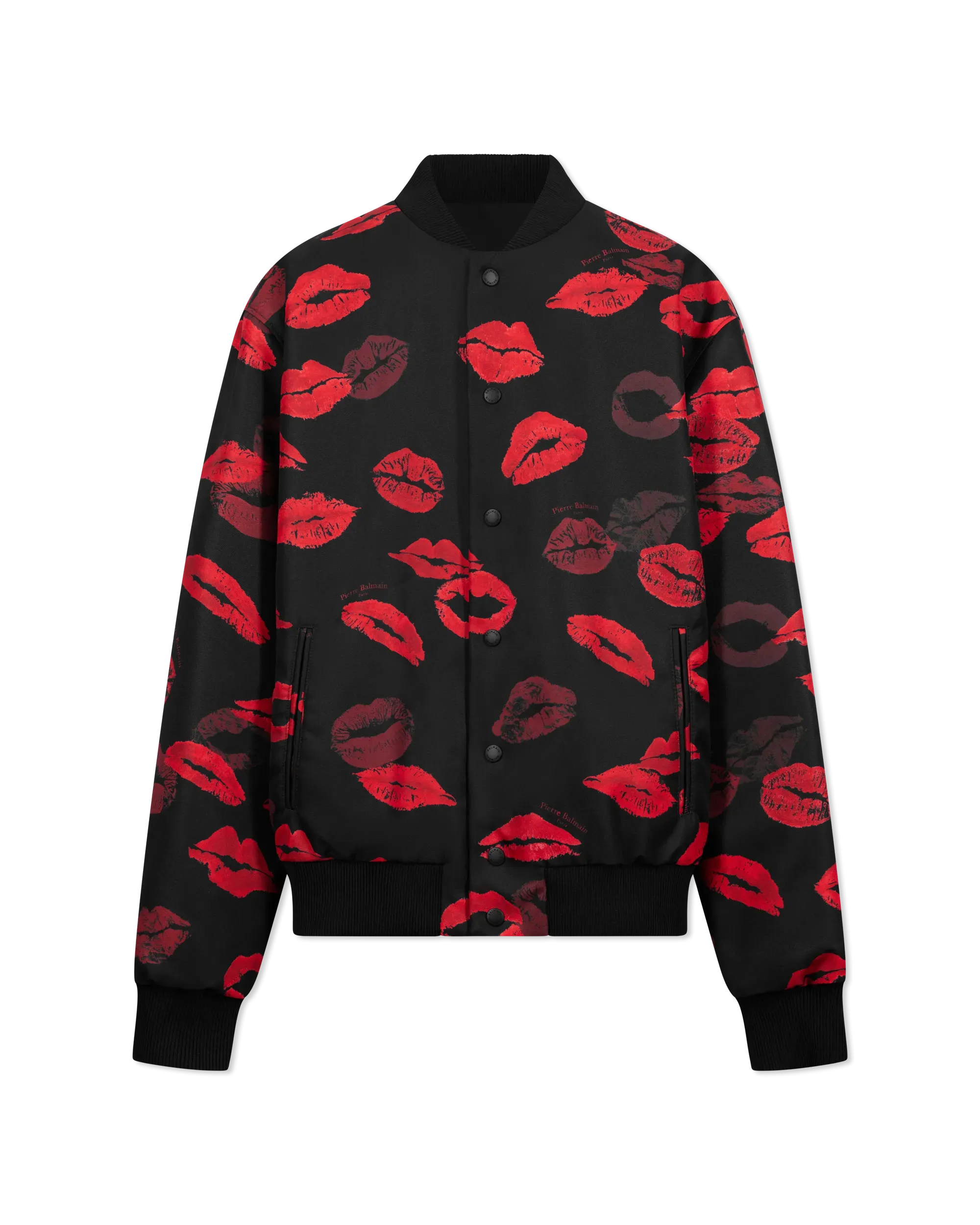 Reversible Kiss Print Nylon Bomber Jacket