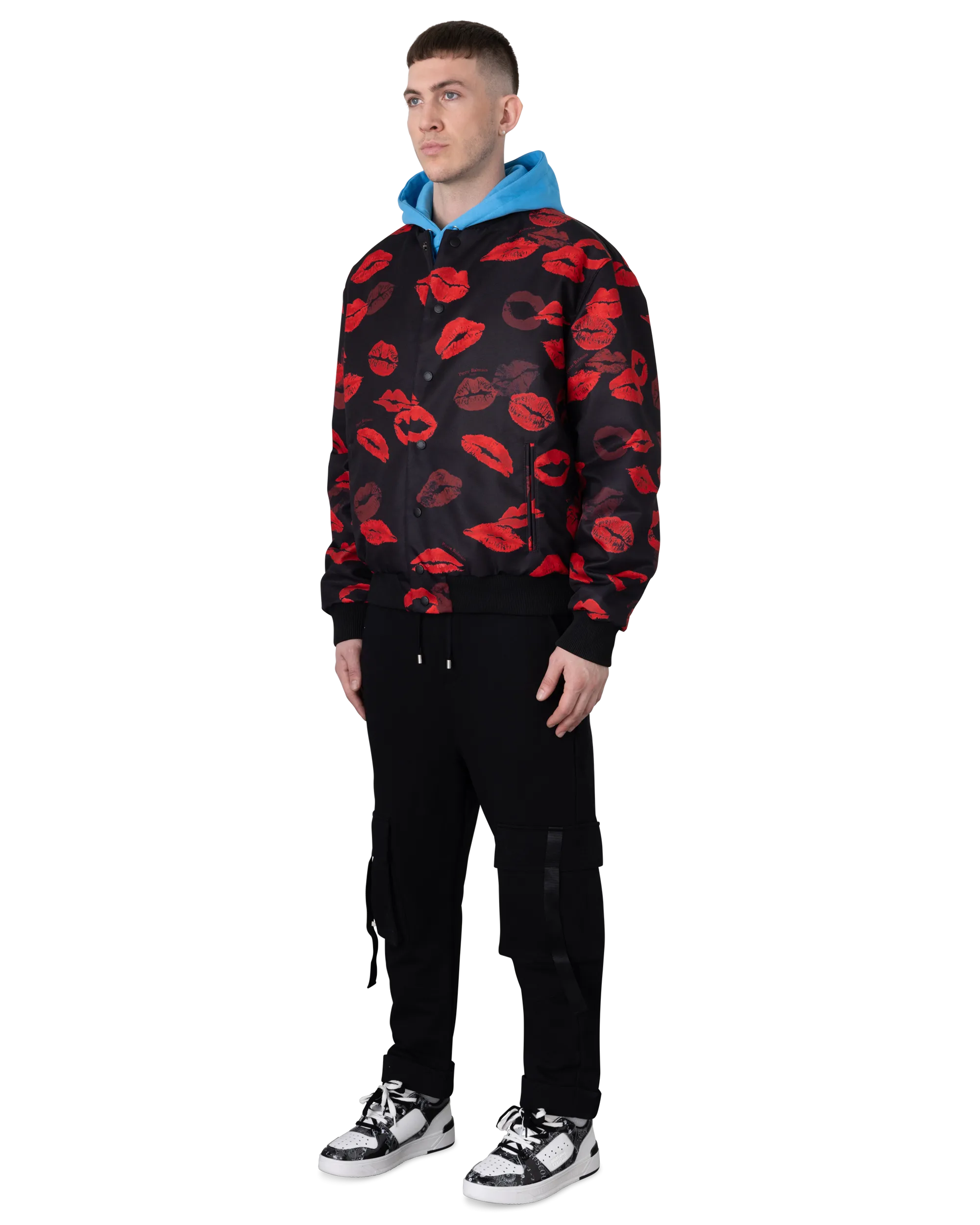 Reversible Kiss Print Nylon Bomber Jacket