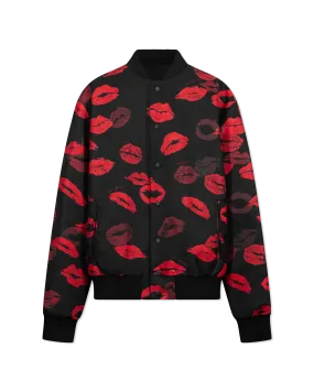 Reversible Kiss Print Nylon Bomber Jacket