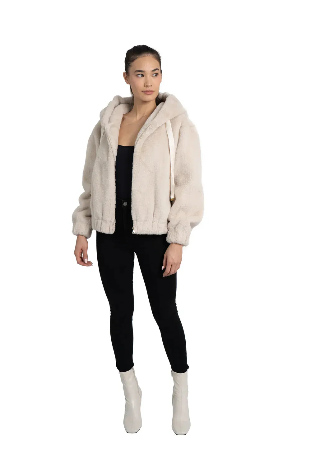 Sean Faux Fur Hooded Jacket - Ivory