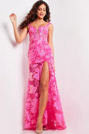 Sequin Print Fitted Sleeveless Slit Gown by Jovani 38462