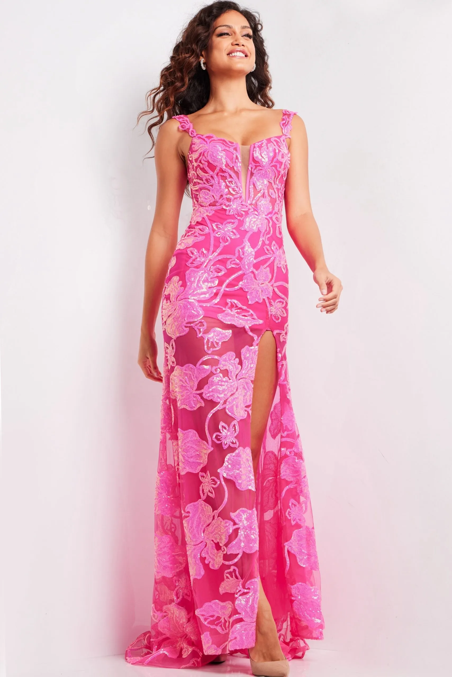 Sequin Print Fitted Sleeveless Slit Gown by Jovani 38462