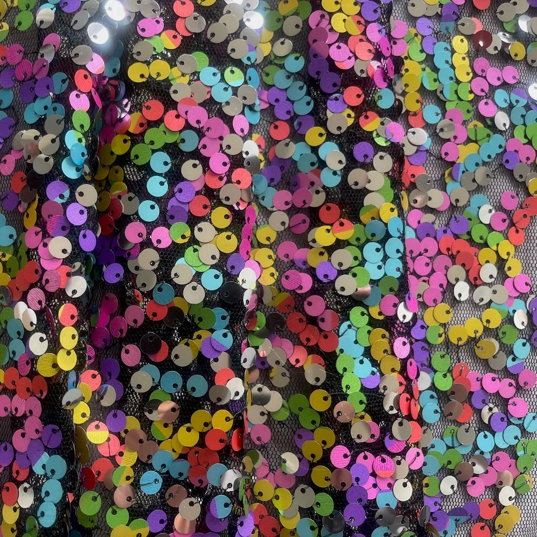 Sequined Confetti on Jet Black Polyester Mesh (Made in Korea)