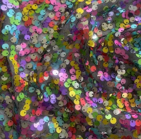 Sequined Confetti on Jet Black Polyester Mesh (Made in Korea)