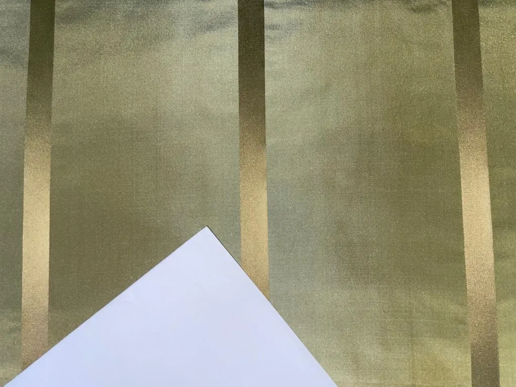 Silk Taffeta Fabric Olive green iridescent  with gold satin stripe 54" wide TAFS69[1]