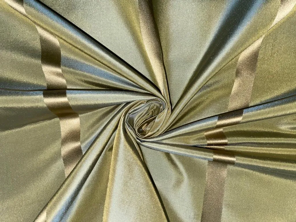 Silk Taffeta Fabric Olive green iridescent  with gold satin stripe 54" wide TAFS69[1]