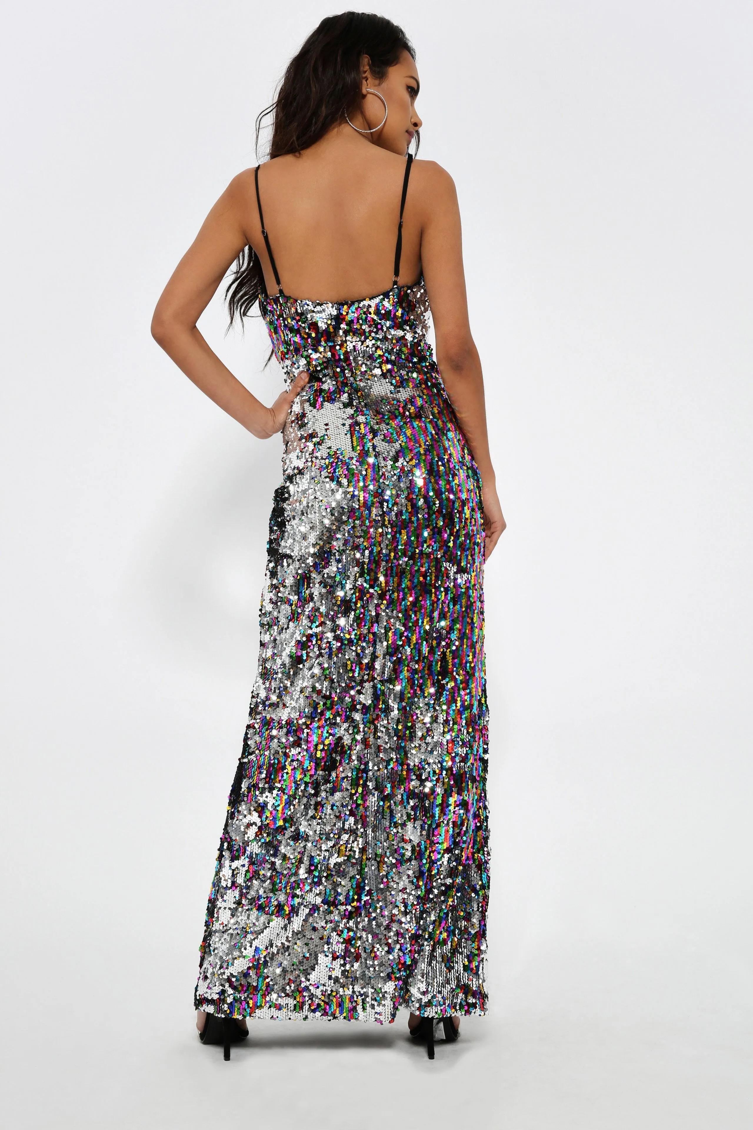 Silver Side Split Maxi Sequin Dress