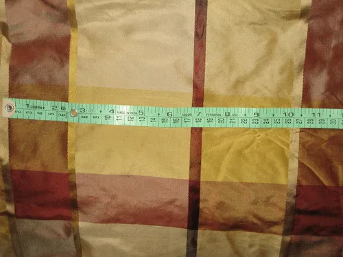 SINGLE LENGTH OF SILK TAFFETA FABRIC Gold,Taupe &amp; Maroon Satin Plaids TAFCS1[4]