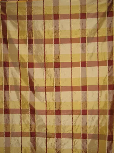 SINGLE LENGTH OF SILK TAFFETA FABRIC Gold,Taupe &amp; Maroon Satin Plaids TAFCS1[4]