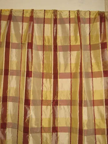 SINGLE LENGTH OF SILK TAFFETA FABRIC Gold,Taupe &amp; Maroon Satin Plaids TAFCS1[4]