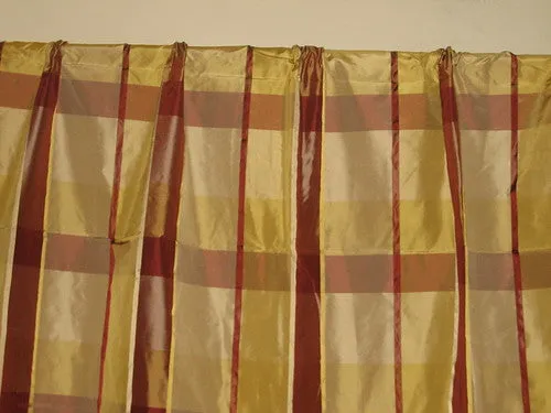 SINGLE LENGTH OF SILK TAFFETA FABRIC Gold,Taupe &amp; Maroon Satin Plaids TAFCS1[4]