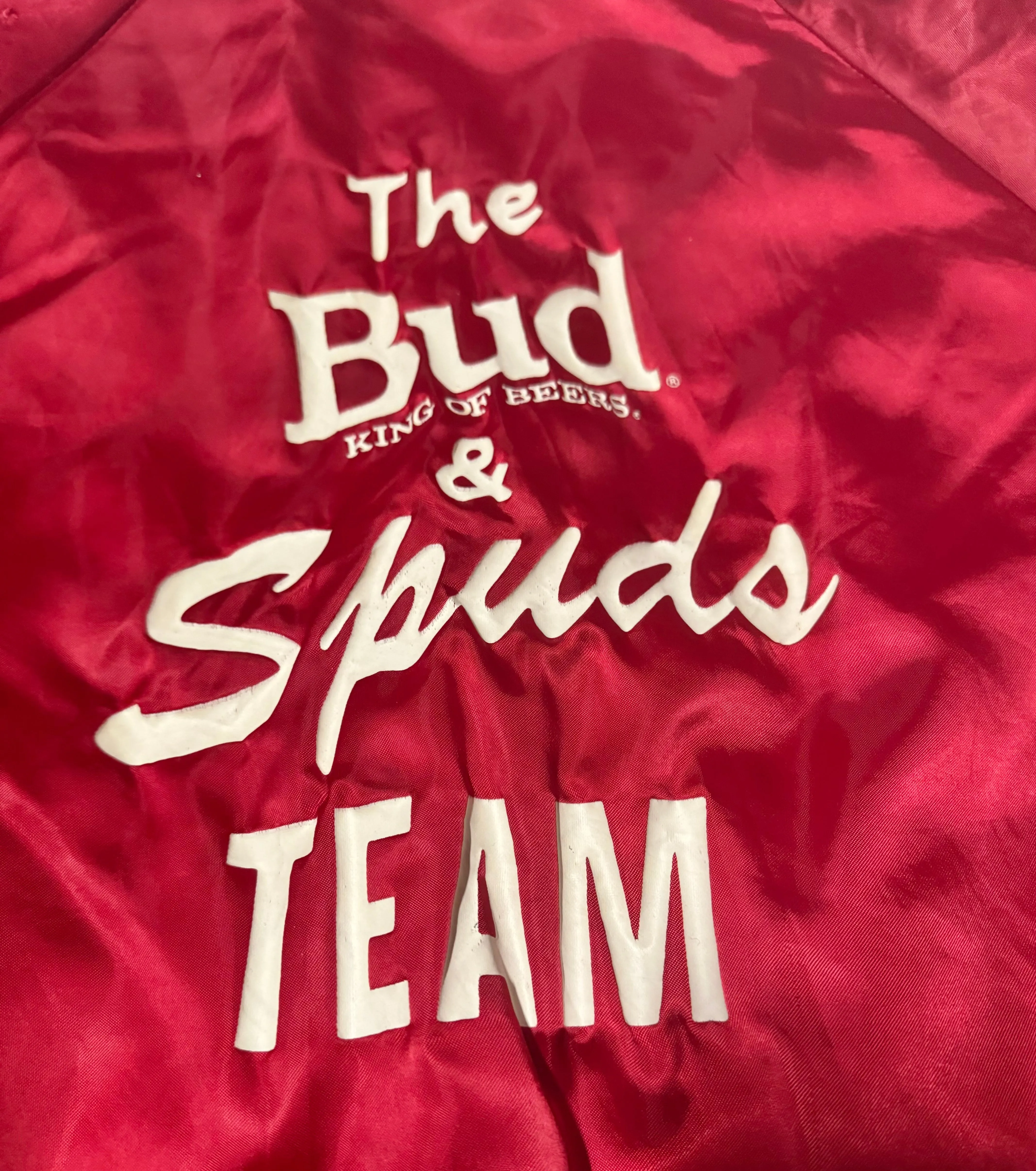 Vintage Budweiser - ‘The Bud & Spuds Team’ Satin Bomber Jacket (M)