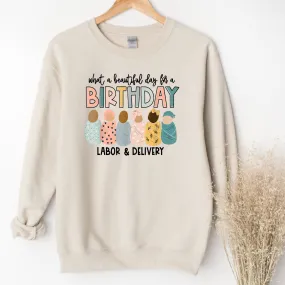 What A Beautiful Day for a Birthday | Labor and Delivery Nurse Sweatshirt