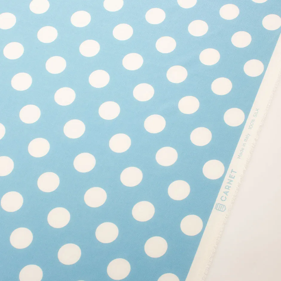 White Spotted Sky Blue Silk Crêpe de Chine