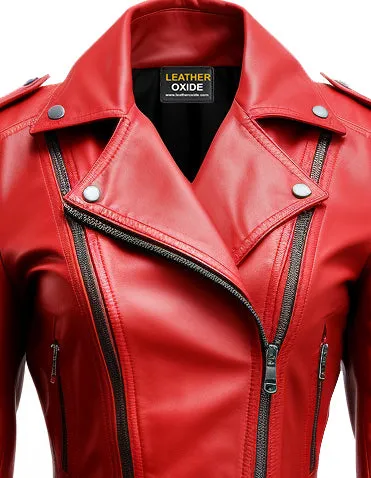 Women Red Leather Jacket