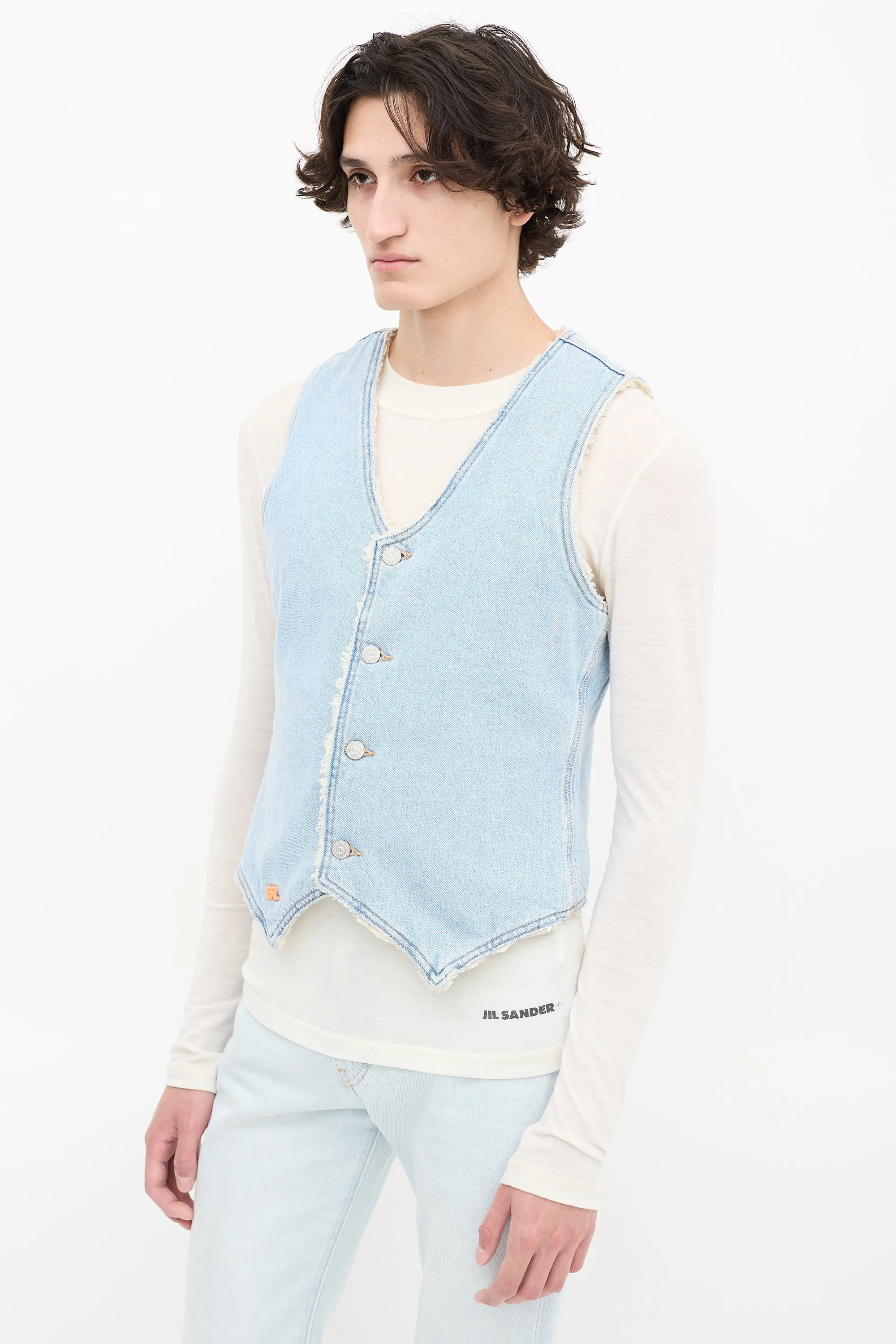 X Levi's Light Wash Denim Sherpa Lined Vest