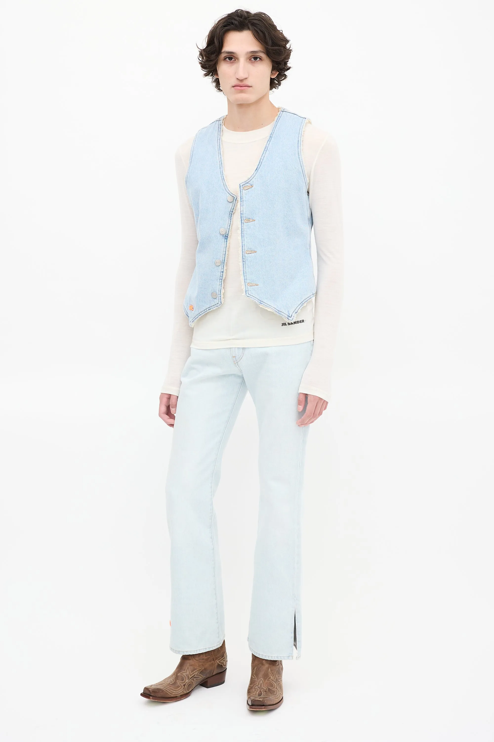 X Levi's Light Wash Denim Sherpa Lined Vest