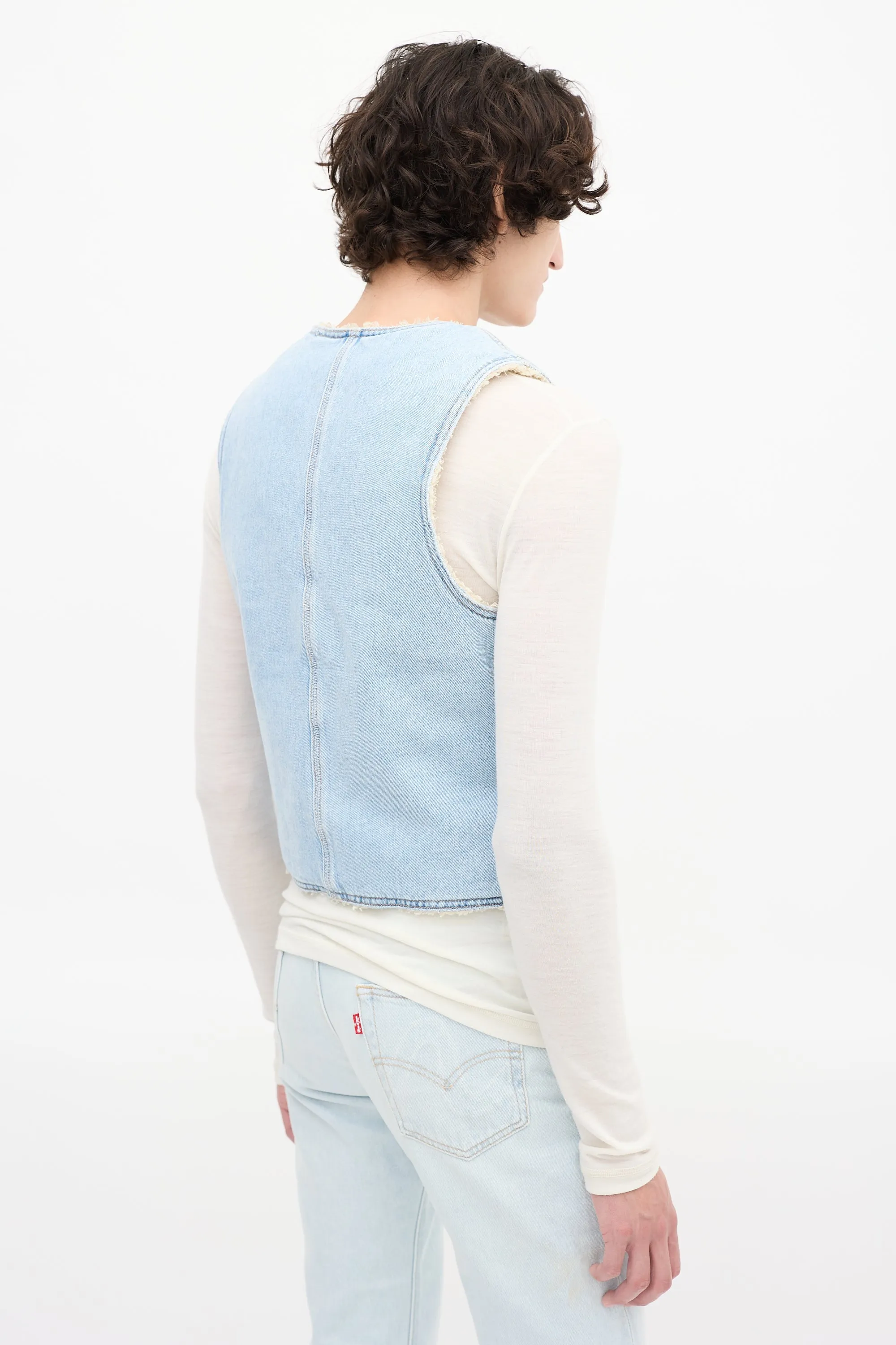 X Levi's Light Wash Denim Sherpa Lined Vest