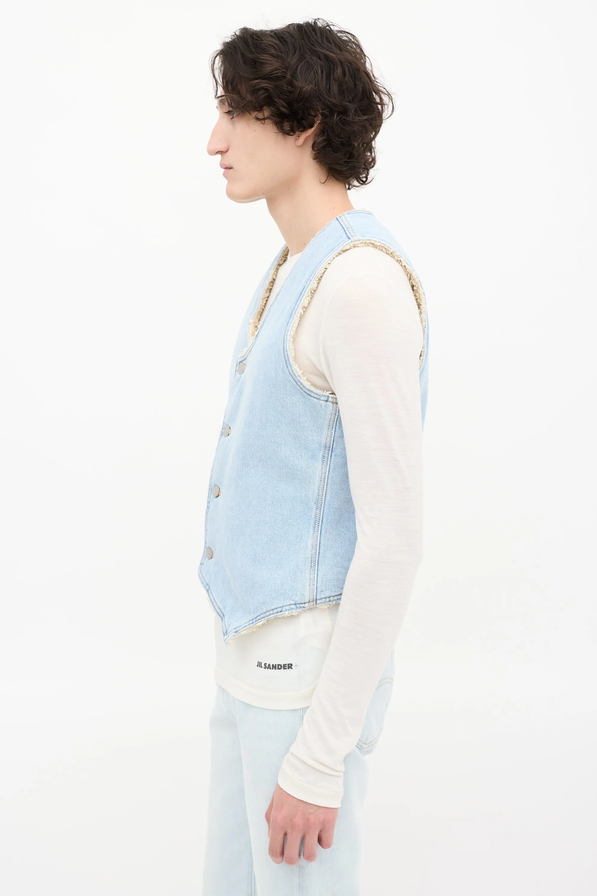 X Levi's Light Wash Denim Sherpa Lined Vest