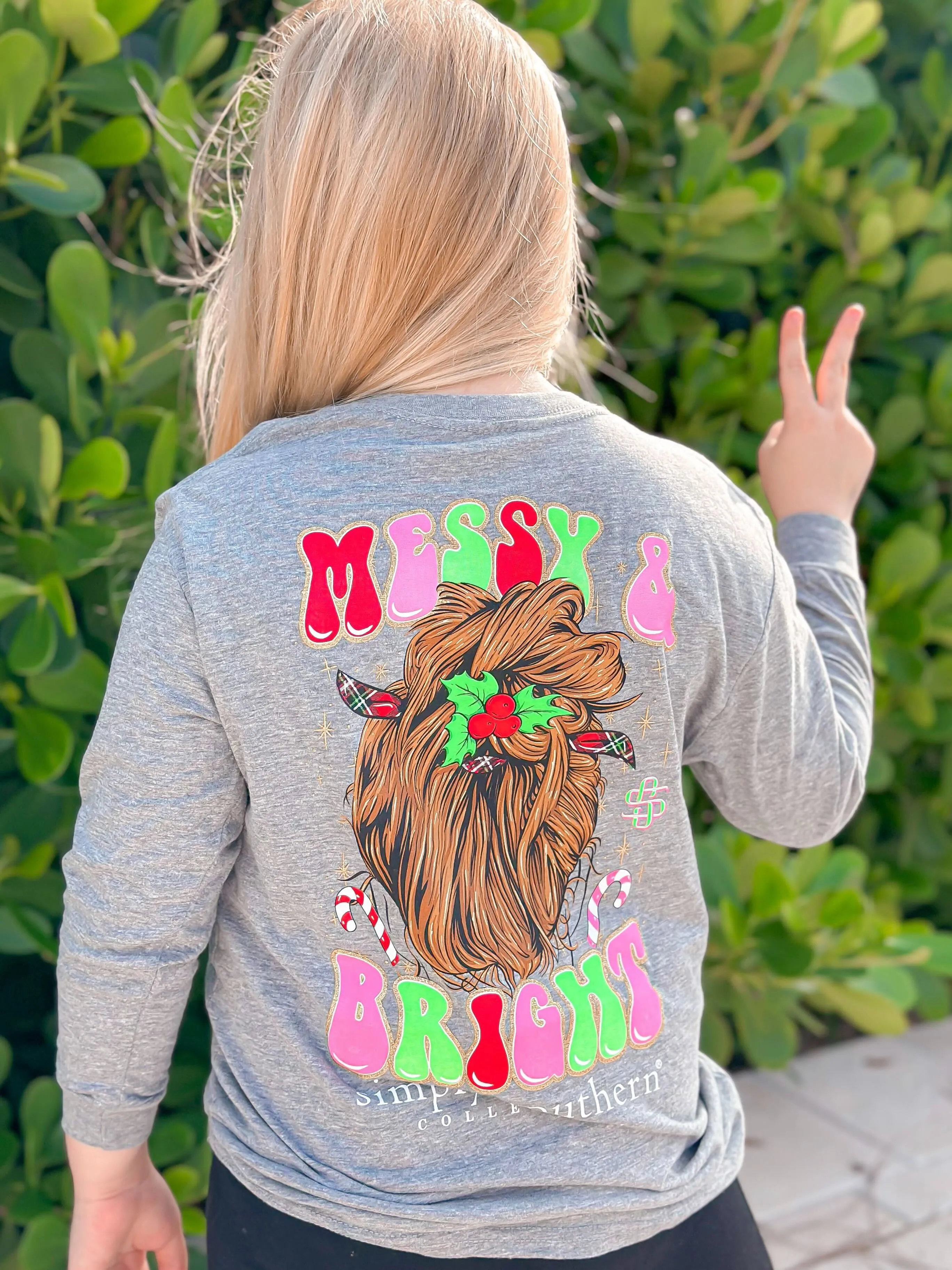 Youth 'Messy & Bright' Christmas Long Sleeve Tee by Simply Southern