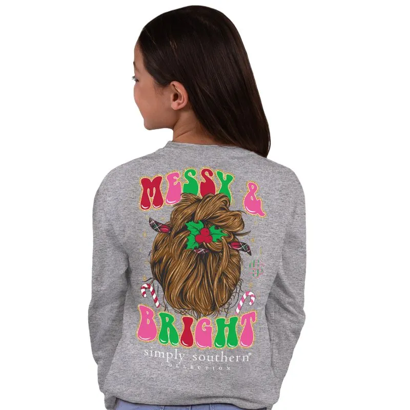 Youth 'Messy & Bright' Christmas Long Sleeve Tee by Simply Southern